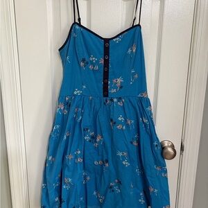 LC Lauren Conrad Blue Tropical-Print Button-Front Midi Dress